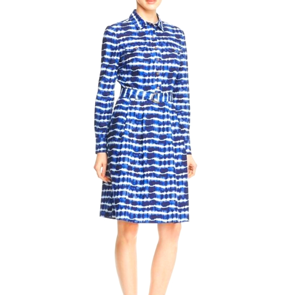 Tory Burch Blue and White Patterned Shirt Dress